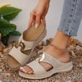 thumbnail image 5 of Hurxie Wedge Sandals for Women Comfortable: Slip On Sandals Women Dressy Summer Flat Sandals Beige 9, 5 of 8