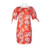 Adrianna Papell Crew Beck Tie Sleeve Zipper Back Floral Print Linen Dress (Plus Size)-BRIGHT BELLINI MULTI