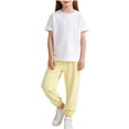 thumbnail image 2 of Girl 2-Piece Solid Color Round Neck Short Sleeved Top, Elastic Pants, Casual Fashion Set Sizes 1-12, 2 of 8