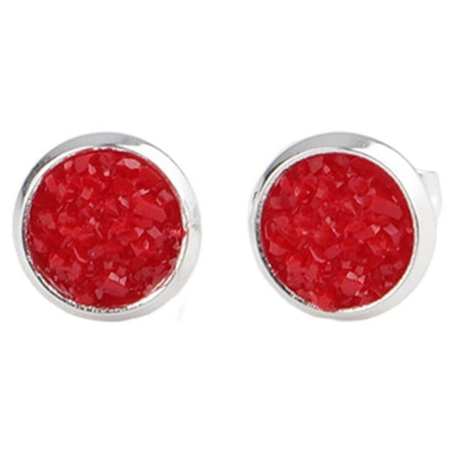kurtrusly Round Earrings Eye-catching Eardrops Fine Electroplating Rhinestone Inlay Ear Studs Gorgeous Gift for Birthday Party Wedding Red