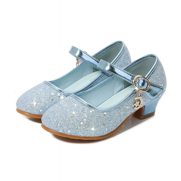 Zapatos de tacón alto para niñas, zapatos de princesa para las cuatro estaciones, zapatos de cuero para niñas, zapatos de una sola capa para primavera y otoño, zapatos plateados de alto rendimiento