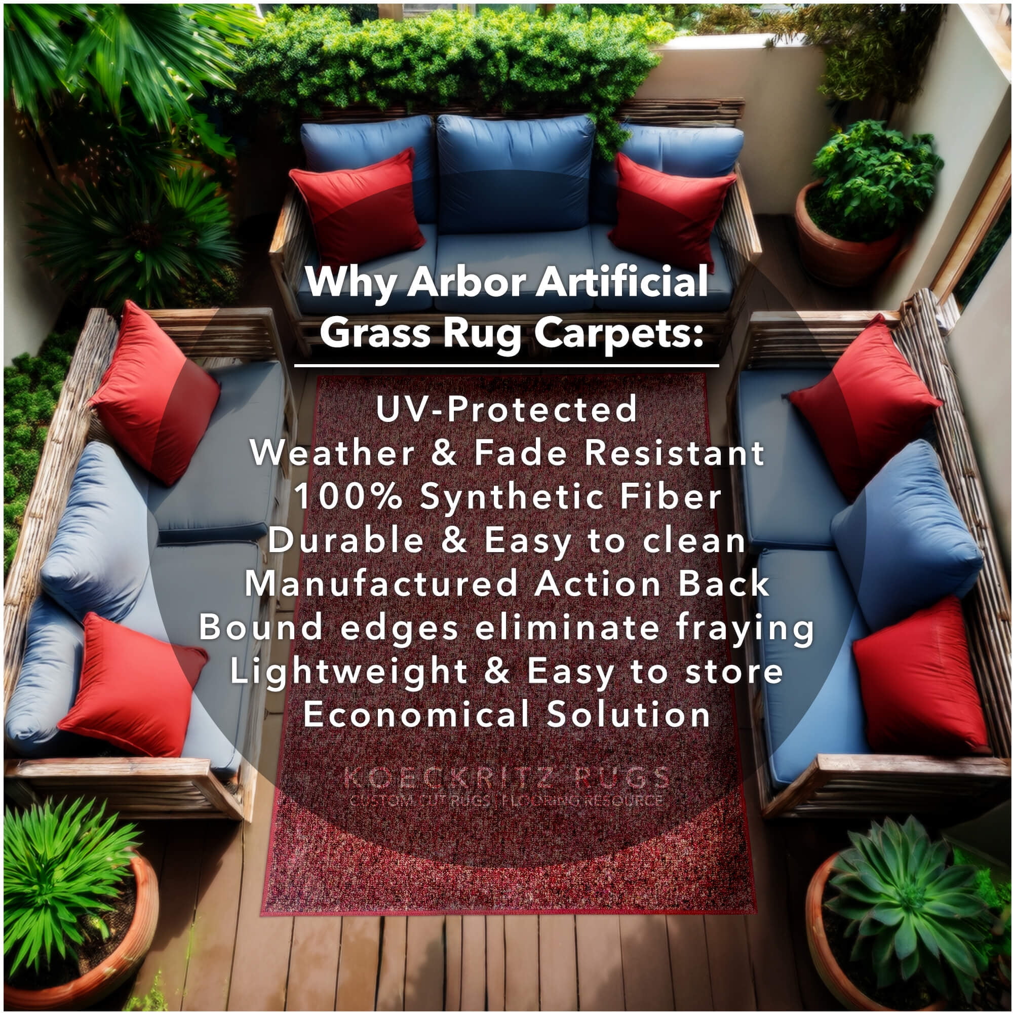 Koeckritz Rugs Premium 4'x4' Red Berry Indoor/Outdoor Turf Rug Ideal for Patios, Decks