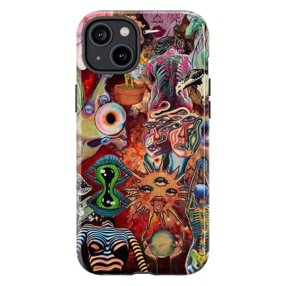 Psychedelic Trippy Art Phone Case, Surreal Collage with Eyes and Abstract Faces, Bold Visionary iPhone Cover for iPhone 16 15 14 13 12 11 Plus Pro Max Mini