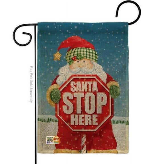 Breeze Decor BD-XM-G-114137-IP-DB-D-US17-AM 13 x 18.5 in. Santa Stop Here Burlap Winter Christmas Impressions Decorative Vertical Double Sided Garden Flag