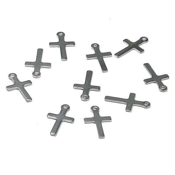 10 Surgical 304 Grade 17mm Silver Stainless Steel Cross Charms with Loop