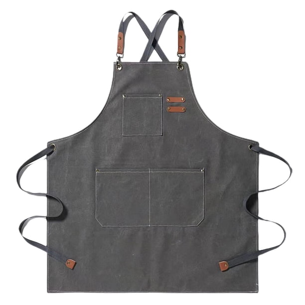Delantal del cocinero con el delantal de trabajo ajustable resistente de la parte posterior cruzada de la lona de algodón del bolsillo grande
