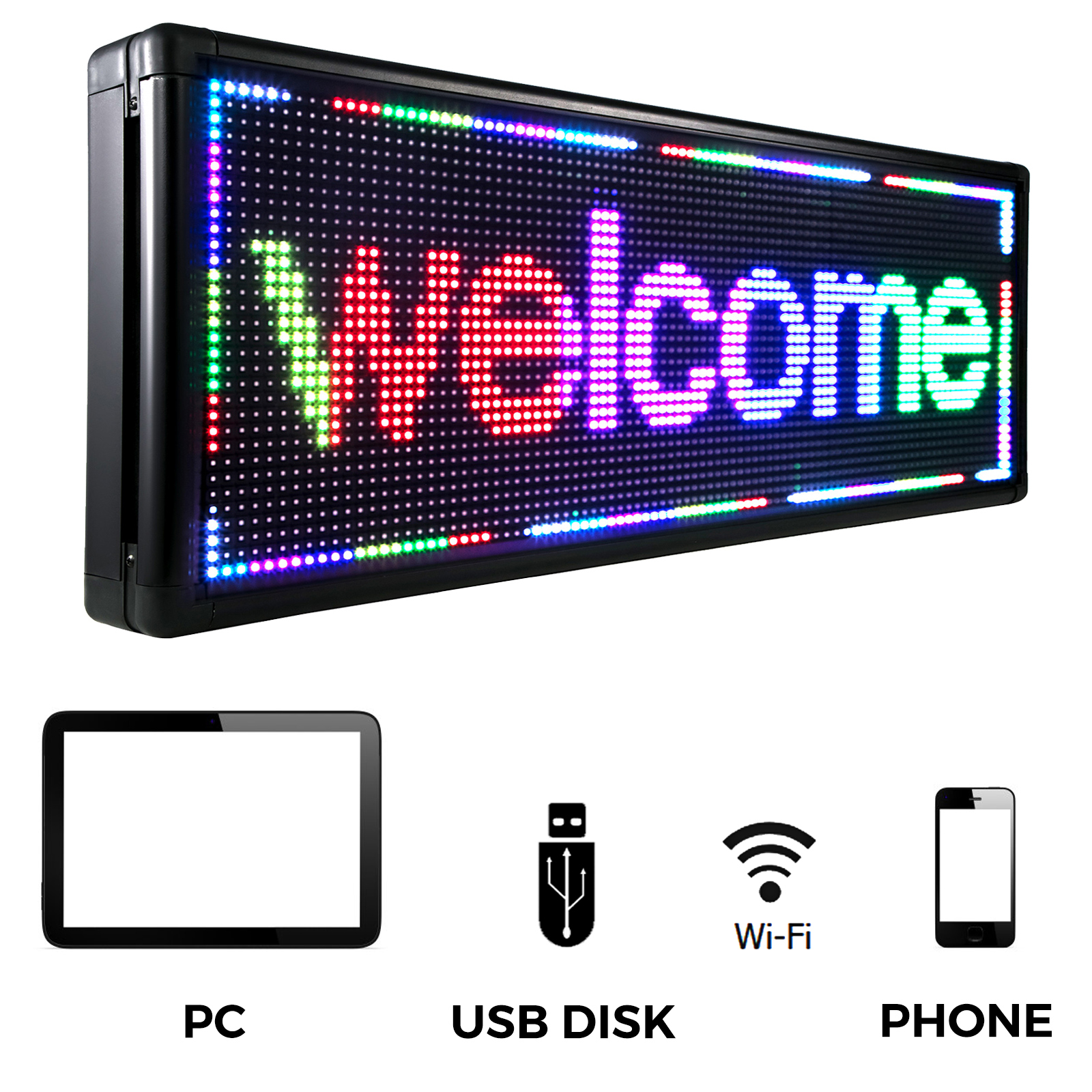VEVOR Led Sign 40" x 15" Digital Sign Full Color Color Indoor with high  Resolution P10 Led Scrolling Display Programmable by PC  WiFi  USB for  Advertising