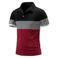 thumbnail image 2 of Tejiojio Mens Classic Tee Clearance Men Casual Button Short Sleeve Striped Colorblock Turndown Pullover T-Shirt Tops, 2 of 8