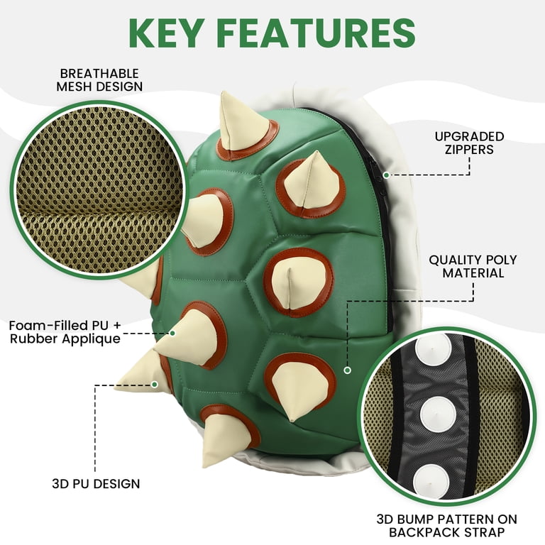 Super Mario Bros Cosplay Bowser Green Turtle Shell Backpack with