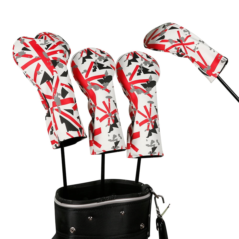 Golf Driver Head Cover 4 Piece Set | Fits #1 Driver, #3 Wood, #5 Wood, #U Utility Club | Protective Headcovers British Flag Union Jack Red