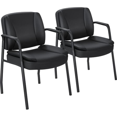 Furniwell Office Guest Chair Waiting Room Reception Chairs Set of 2, PU Leather Executive Desk Chair with Padded Armrests for Meeting Conference (Black)