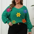 thumbnail image 2 of Weiqiqre Oversized Sweaters for Women Floral Sweater Long Sleeve V-Neck Casual Lounge Colorful Flower Knit Pullover Top, 2 of 8