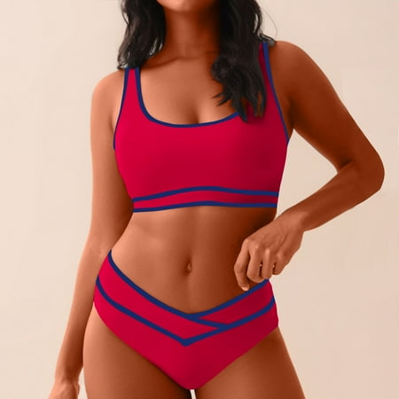 BSDJILFG High Waisted Bikini Sets for Women Clearance Push Up Color Blocked Bikini Bra with Soft Padding Cross V-Waist Hipster Swimwear Bottom