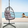 thumbnail image 3 of Wicker Egg Hanging Chair, Indoor Outdoor Swing Egg Chair with Stand, Cushion & Pillow, Hammock Chair Swing with Stand, Hanging Lounge Chair for Patio Backyard Balcony Garden Bedroom, K3087, 3 of 9