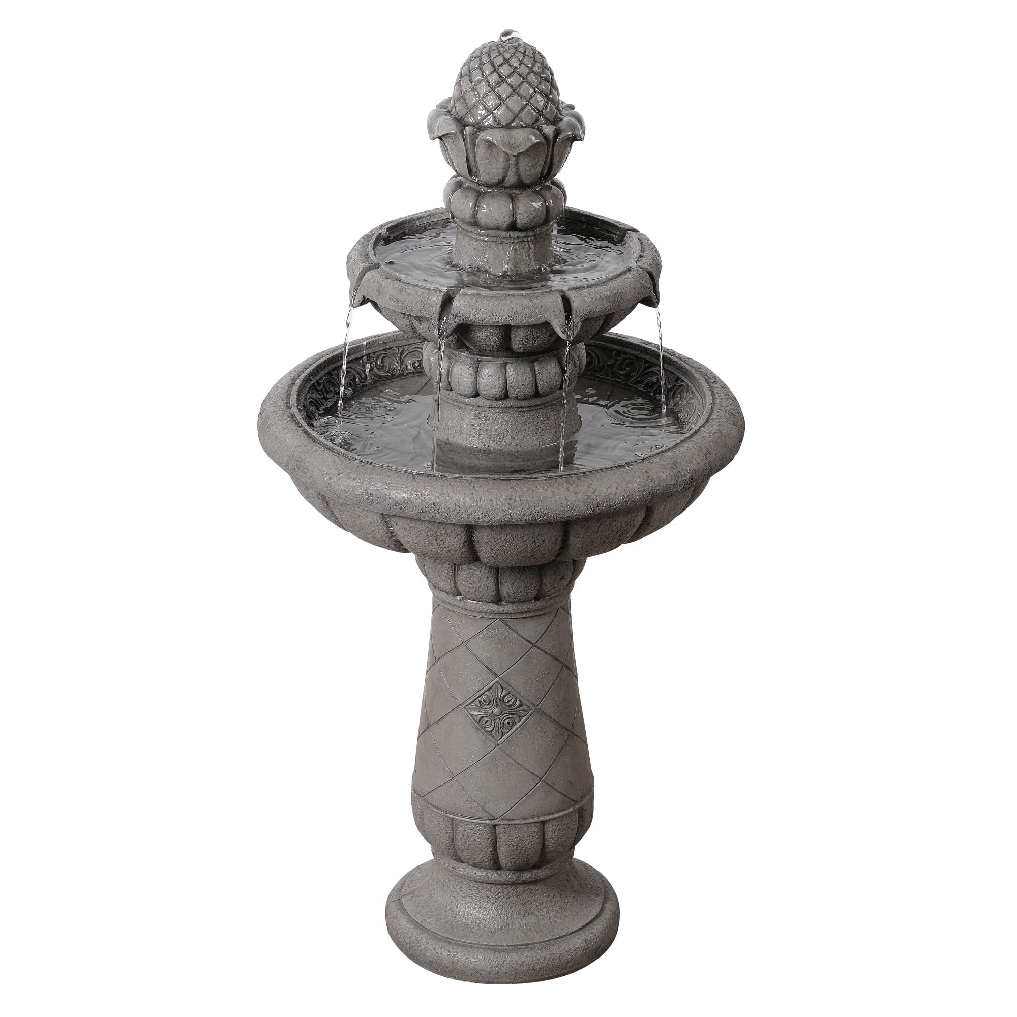 Teamson Home 2-Tier Birdbath Water Fountain Outdoor Garden–Shallow Basin with Built-In Electric Pump & Simple Setup, Gray