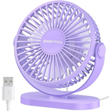 

SWEETFULL USB Desk Fan Small Quiet - 3 Speeds Mini Personal Portable Fan 360° Rotation Adjustable 5 Inch Office Table Cooling Gadgets on Desktop (Purple)