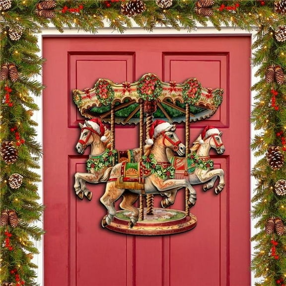 Designocracy 8611030H 24 x 18 in. Christmas Carousel Holiday Christmas Door Decor
