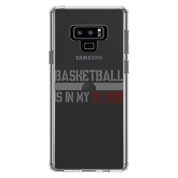 DistinctInk Clear Shockproof Hybrid Case for Samsung Galaxy Note 9 - TPU Bumper Acrylic Back Tempered Glass Screen Protector - Basketball is in My Blood