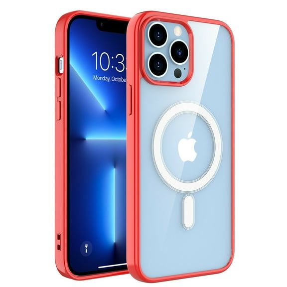 Magnetic MagSafe Charging iPhone 12 Mini Case (Red) Hybrid Slim Fit Heavy Duty Hard Back Shockproof TPU Bumper Cover