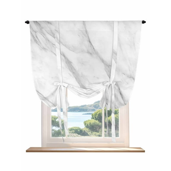 Marble Tie Up Curtains for Windows 63 Inch Length Balloon Curtains Kitchen Adjustable Balloon Window Shade Modern Grey White Rock Monochrome Simple Tie Up Valance Bathroom Curtain Window 42"x63"