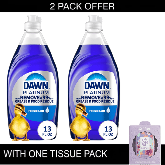 2X | Dawn Platinum Dish Soap, Dishwashing Liquid, Fresh Rain & Tissue Pack