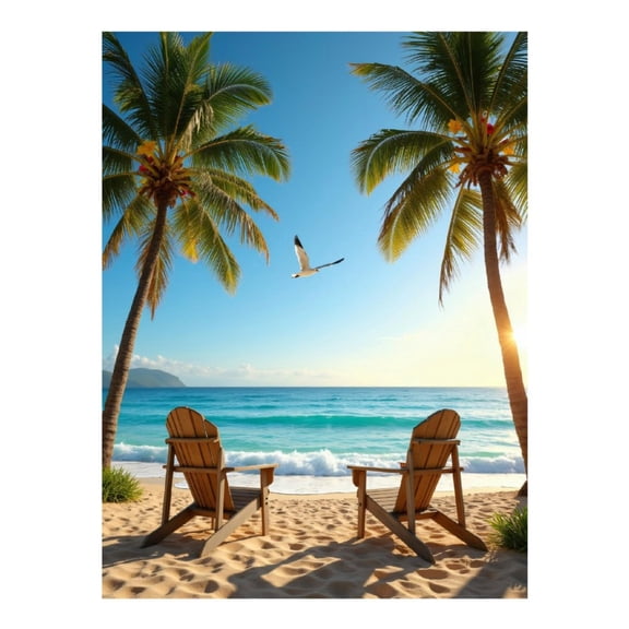 Diamond Art Kit for Adults, Beach Serenity Palms Ocean Chairs Diamond Painting for Adults Beginners, 5D DIY Diamond Art Painting Kits, Colorful Diamond Painting Craft for Home Decor 12x16