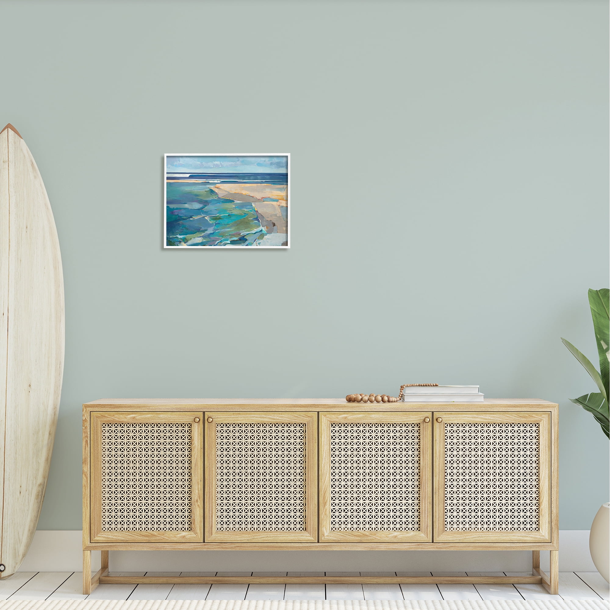 Stupell Industries Abstract Beach Landscape Pastel Cubism Painting Framed Art Print Wall Art, 20x16, By Third and Wall