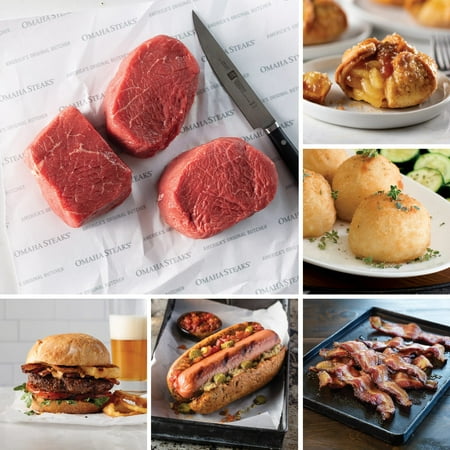 Omaha Steaks Deluxe Gift Package (4x Butcher's Cut Top Sirloins, 4x Omaha Steaks Burgers, 4x Gourmet Jumbo Franks, 4x Potatoes au Gratin, 4x Caramel Apple Tartlets, 1 lb. Applewood Steak-Cut Bacon)