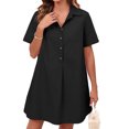 thumbnail image 2 of Summer Short Sleeve Solid Collared Button Down A Line Casual Loose Mini Shirt Dress, 2 of 6