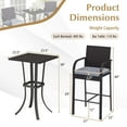thumbnail image 3 of Costway 3 PCS Patio Wicker Bar Set Rattan Chairs & Square Table with Heavy-Duty Metal Frame, 3 of 10
