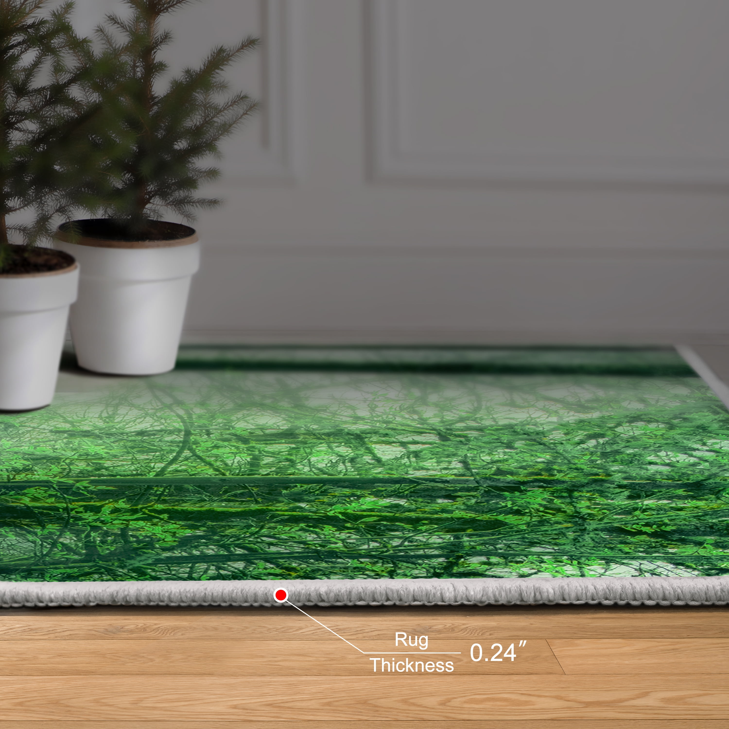 Forest in The Lake Washable Green Art Area Rug size 5'x8', Power-loomed, Heavenly Softness with Non-Slipping Backing