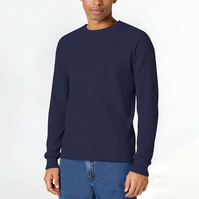 pstuiky Camisas casuales de manga larga para hombre, Blusa/camiseta informal y moderna de color liso con cuello redondo y manga larga para hombre top de hombre l