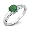 thumbnail image 2 of 925 Sterling Silver 0.50 Cts Round Emerald Solitaire Beaded Shank Anniversary Women Valentines Day Gifts Ring, 2 of 3