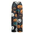 thumbnail image 5 of Women’s Wide Leg Halloween Print Pants, High Waist Drawstring Comfy Casual Loose Palazzo Trousers with Pockets, Black Purple, 5 of 5