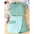 thumbnail image 4 of Mevireiy Baby Girls Two Piece Outfits Ribbed Knit Ruffle Tank Tops Plaid Skirt Shorts, 4 of 7
