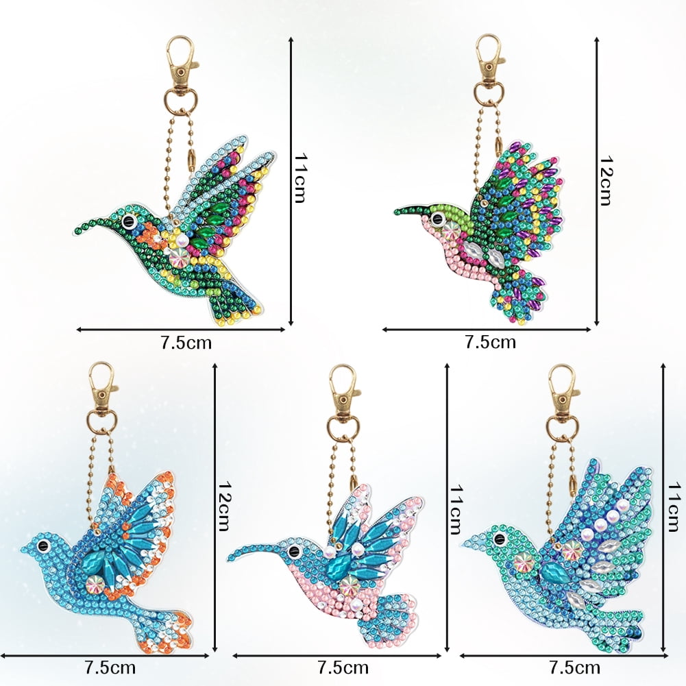 10pcs Colorful  Keychain Kits Double Sided Diamond Art Key Ring Set Backpack Shoulder Bag Accessories