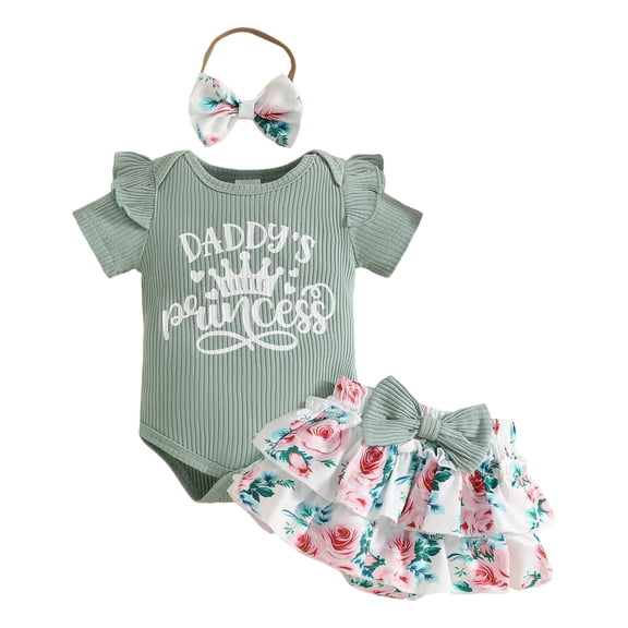 Leey-World Infant Baby Girl First Birthday Outfit 1 Cake Short Sleeve Romper Bodysuit Mesh Tutu Skirt Headband Set(Green,0-3 Months)