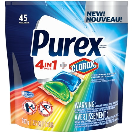 Purex 4in1 Pacs Plus Clorox2, 45 Loads, Unit Dose Laundry Detergent