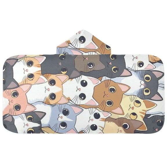 Cute Cat Faces Pattern Hooded Beach Towel Kids Bath Towels Quick Dry for Pool Swiming 50" x 23.5" Microfiber Soft Bathrobe