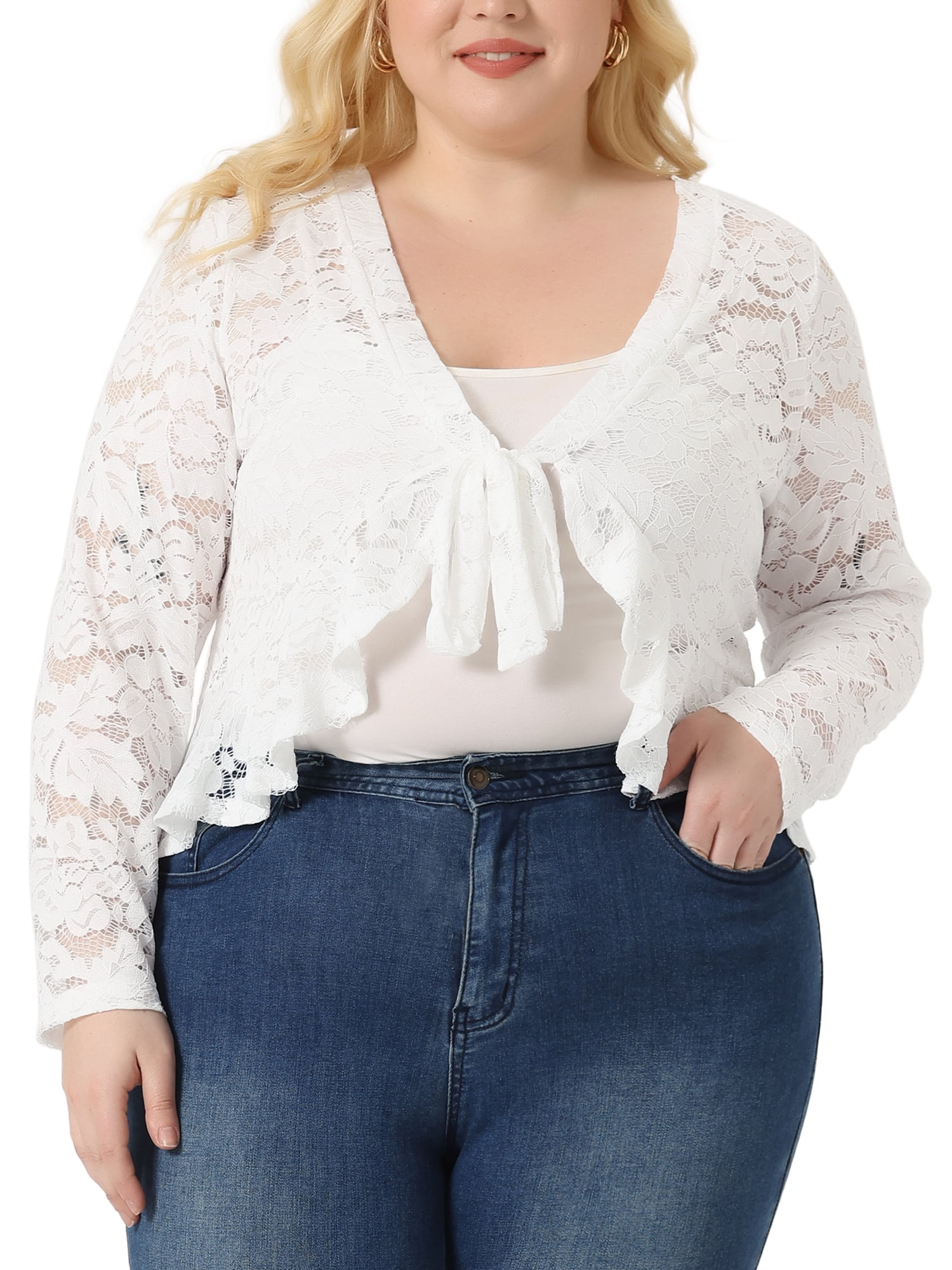 DARING DIVA Women's Plus Floral Lace Bolero Shrugs Short Sleeve