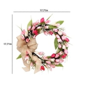 Flower Wreath for Front Door 17.72-inch Tulip Wreath, Outdoor Mother's Day and Valentine's Day Wreath, Perfect for Front Door Holiday Decor, Pink