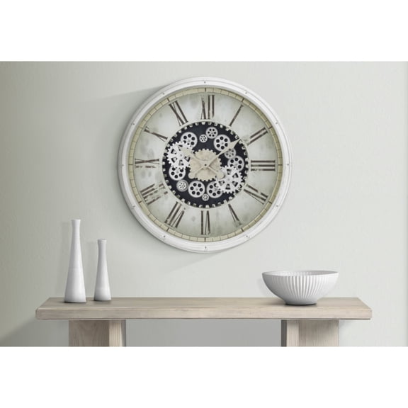 Clocks, 30" Round, Gear Mechanism, Large Oversized, Wall Clock, White, Transitional