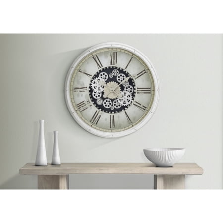 Clocks, 30 Round, Gear Mechanism, Large Oversized, Wall Clock, White, Transitional