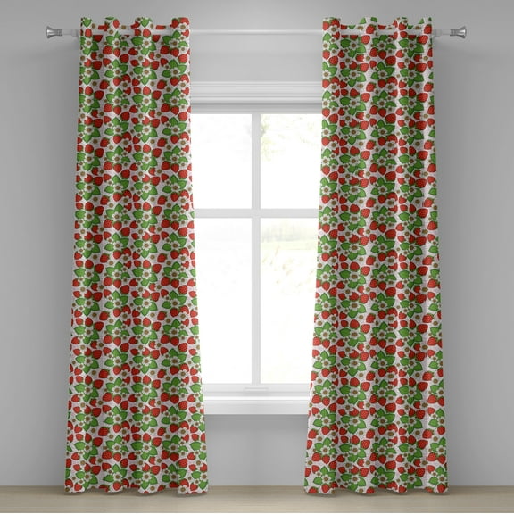Ambesonne Floral Grommet Curtain, Strawberries Summertime, 50" x 108", Vermilion Green Pink