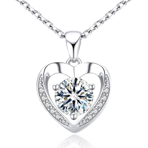 MomentWish 1 Carat Moissanite Heart Necklace 18K White Gold Plated Jewelry Christmas Valentines Mother's Day Gifts for Women Mom Wife Lover