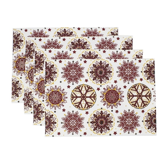 Fennco Styles Holiday Decor Red Snowflake Print Table Placemats -14"x20" (Set of 4)