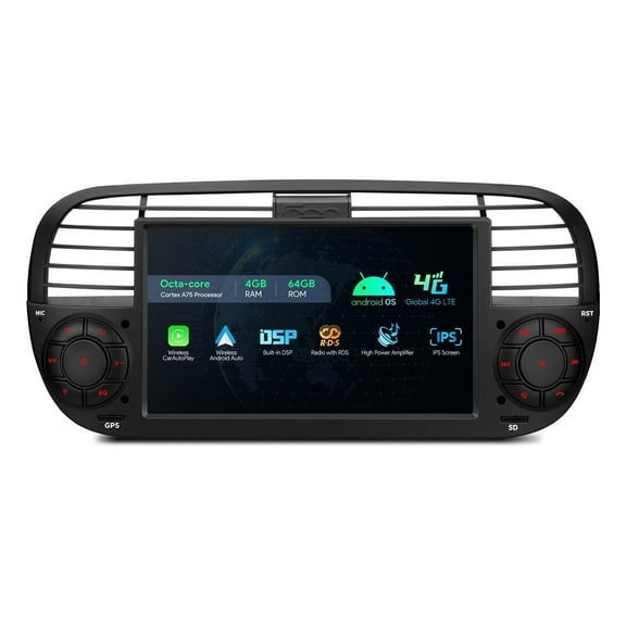 Sehmtoo Car Radio Single Din Car Stereo for Fiat 500, Android 12 Octa Core 2GB RAM 32GB ROM Car Radio Player, 7 Inch IPS Touch Screen GPS Navigation for Car Head Unit DSP Car Play Android