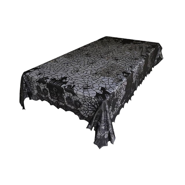 Mantel de Halloween de encaje negro Decoración de mesa de Halloween Centro de mesa Telaraña Castillo 135x175cm