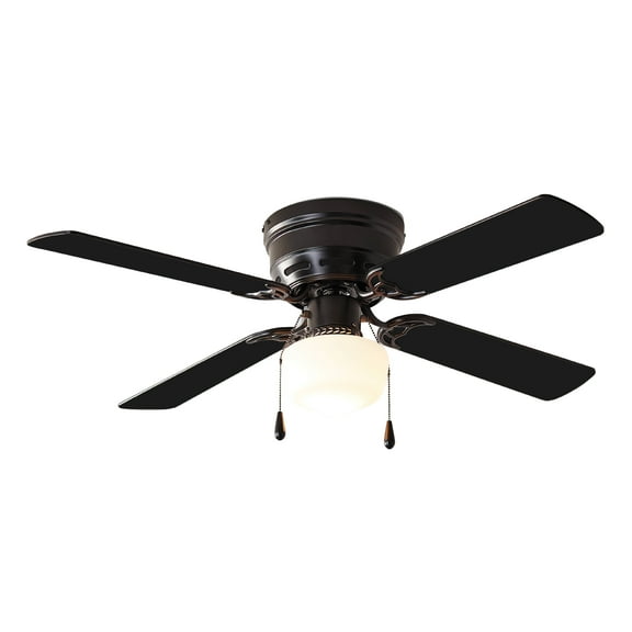 Mainstays 42 Inch Hugger Indoor Ceiling Fan with Light Kit, Black, 4 Blades, LED Bulb, Reverse Airflow