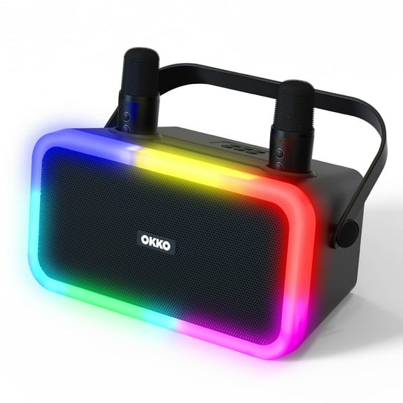 Okko Karaoke Machine with Rechargeable Bluetooth Speaker and 2 Wireless Microphones